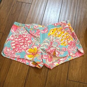 Lilly Pulitzer Pink and Yellow Floral side zip Shorts